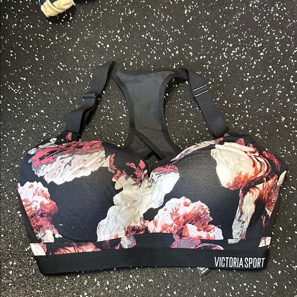 Victoria's Secret Black and Red Floral Sports Bra
